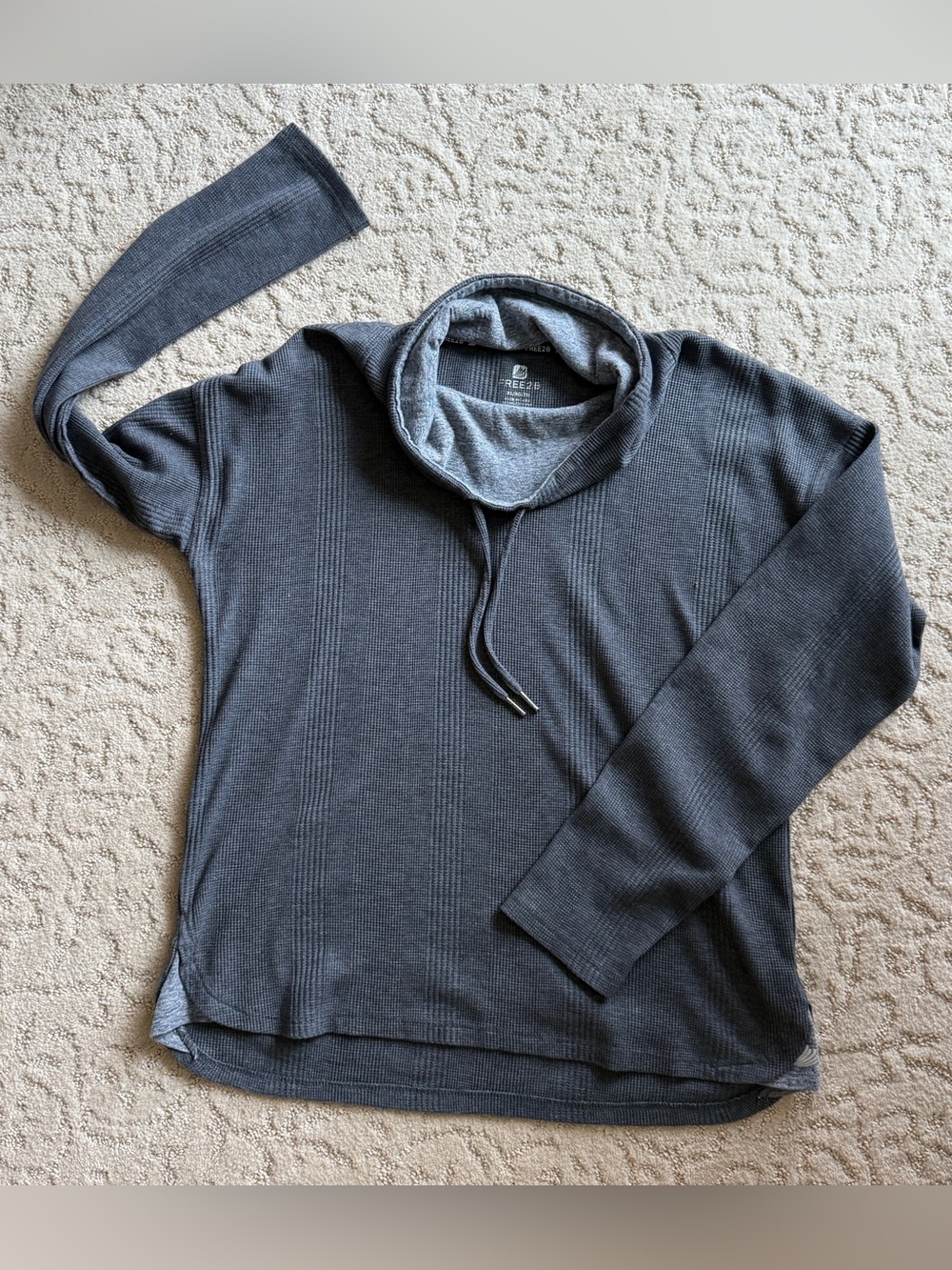 Free2B Women’s XL Waffle-knit Casual Cowl Neck Sweater - Dark Gray
